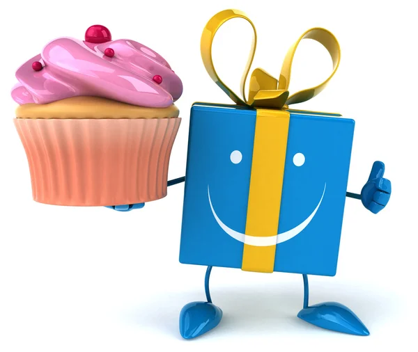 Lustiges Geschenk mit Cupcake — Stockfoto