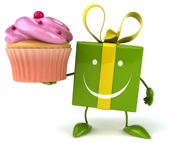 Lustiges Geschenk mit Cupcake — Stockfoto
