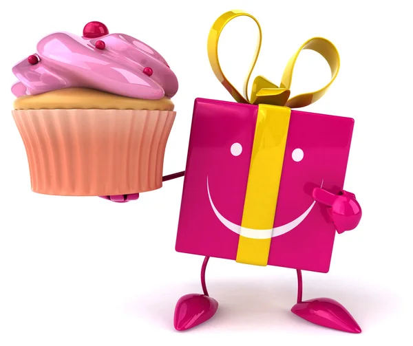 Fun gift with cupcake — Stock Photo, Image