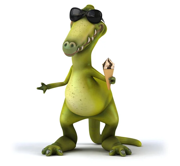 Divertido dinosaurio de dibujos animados con helado —  Fotos de Stock