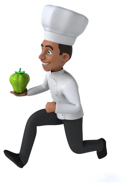 Chef dos desenhos animados com pimenta verde — Fotografia de Stock