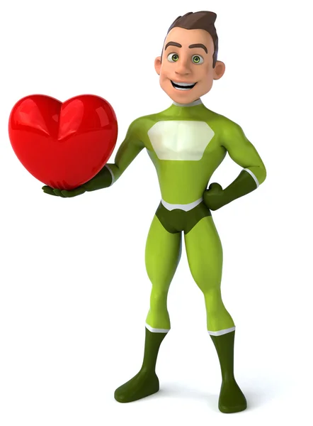 Kırmızı kalp ile eğlenceli süper kahraman — Stok fotoğraf
