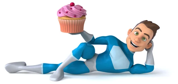 Leuk superheld met cupcake — Stockfoto