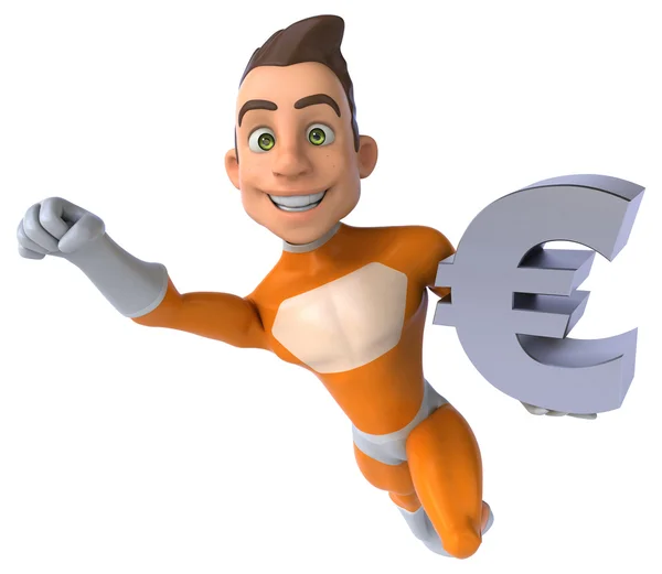 Веселый супергерой с символом евро — стоковое фото