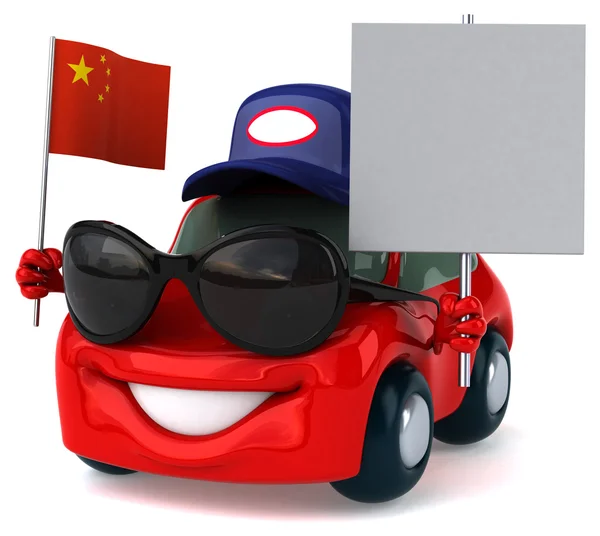 Carro divertido com bandeira da China — Fotografia de Stock