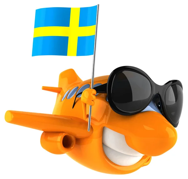 Fun cartoon plane with flag — Stock Photo, Image