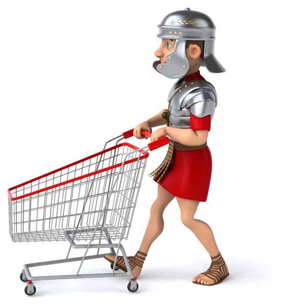 Divertido soldado romano con carrito de compras — Foto de Stock