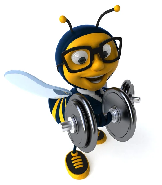 Fun cartoon bee with weights — Stock Photo, Image