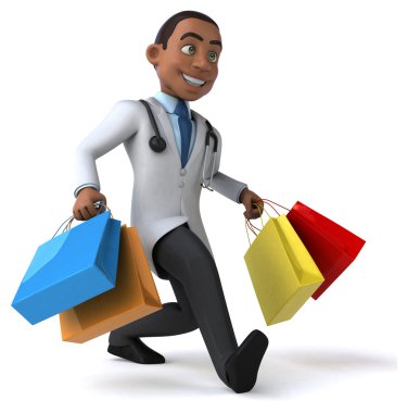 Alışveriş torbaları ile eğlenceli doktor