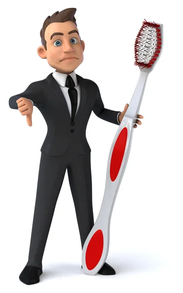 Fun cartoon businessman with toothbrush — Stock Photo, Image