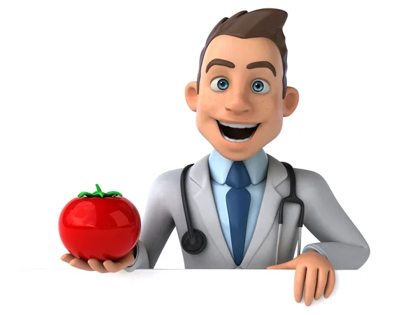 Médico divertido con tomate — Foto de Stock