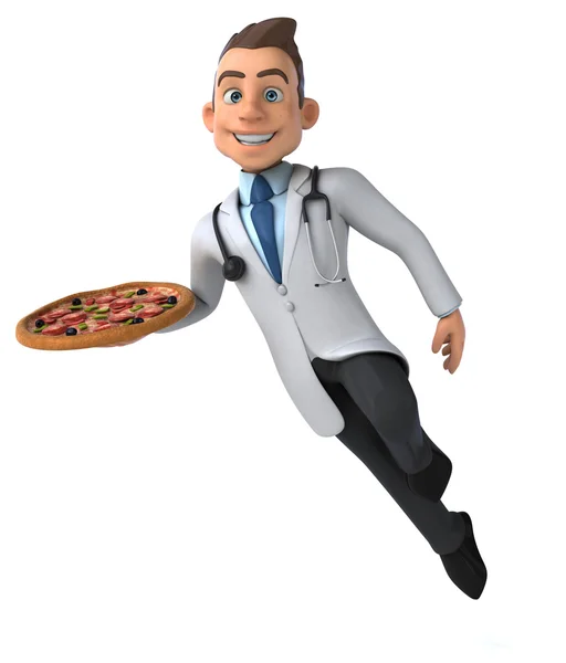 Médecin amusant avec pizza — Photo