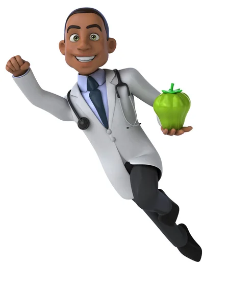 Fun doctor with green pepper — Stock Photo, Image