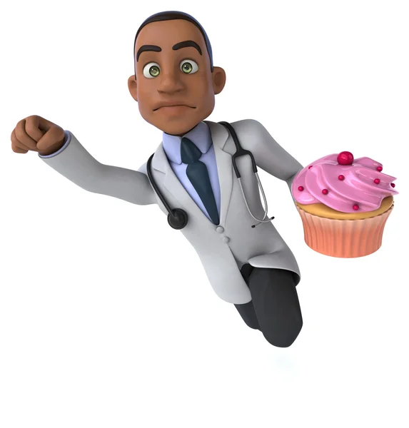 Fun doctor with cupcake — Stock Photo, Image