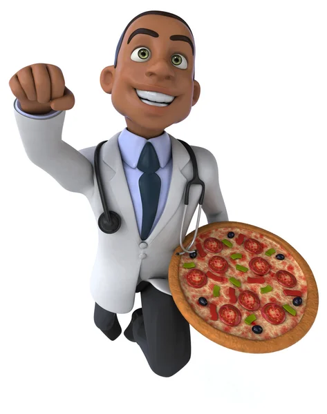 Médico divertido con pizza —  Fotos de Stock