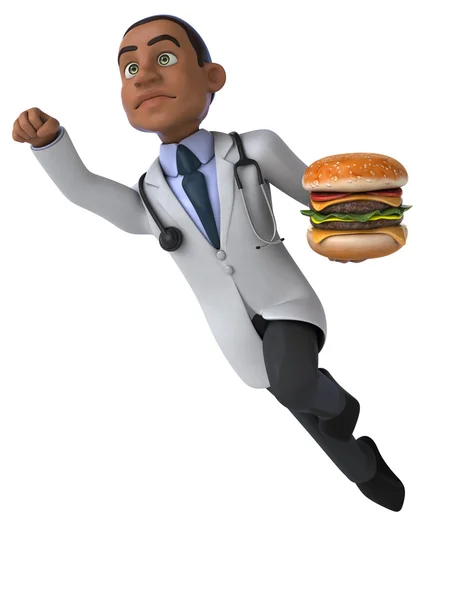 Zábavné doktor s burger — Stock fotografie