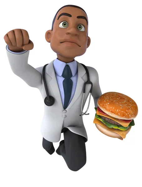 Divertido doctor con hamburguesa —  Fotos de Stock