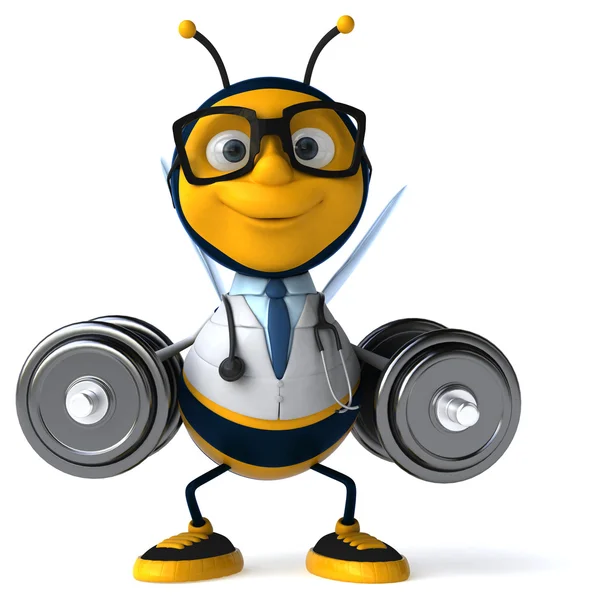 Fun doctor bee with weights — Stock Photo, Image