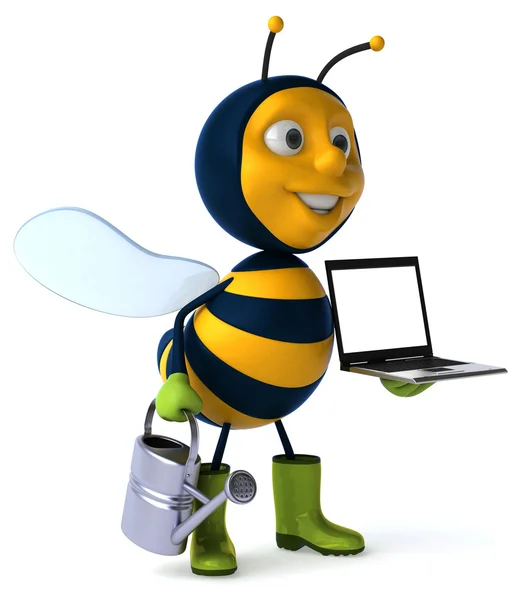 Весела мультяшна бджола з ноутбуком — стокове фото