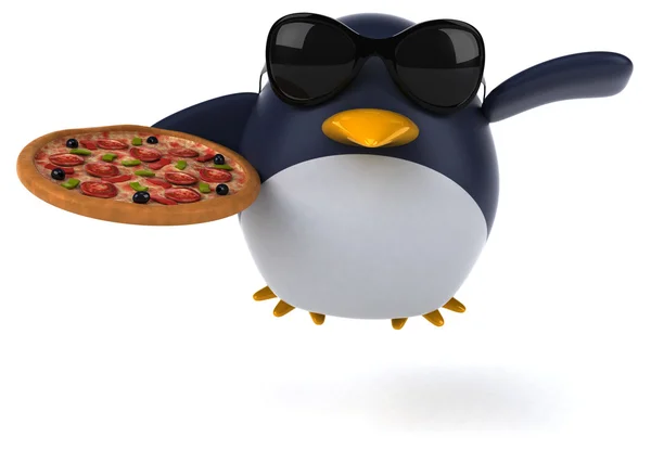 Fun penguin with pizza — Stock Photo, Image