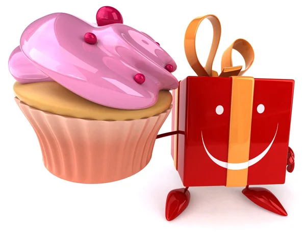 Fun gift with cupcake — Stock Photo, Image