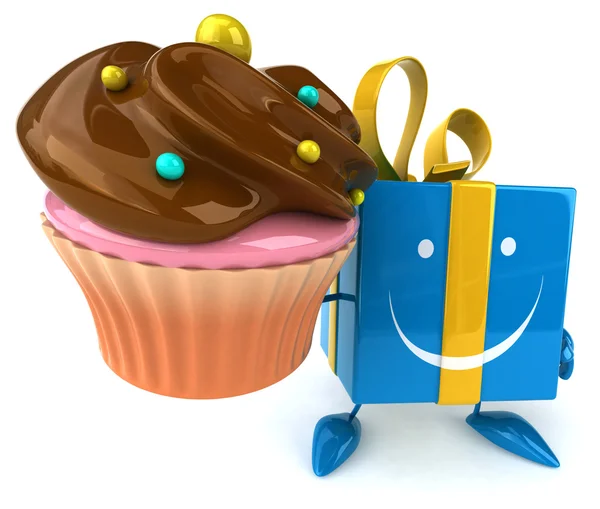 Cadeau amusant avec cupcake — Photo