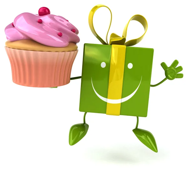 Lustiges Geschenk mit Cupcake — Stockfoto