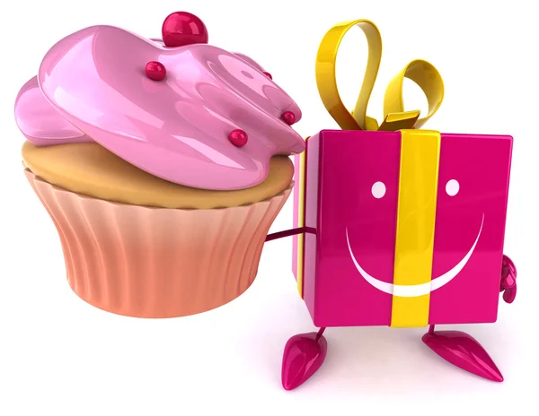 Cadeau amusant avec cupcake — Photo