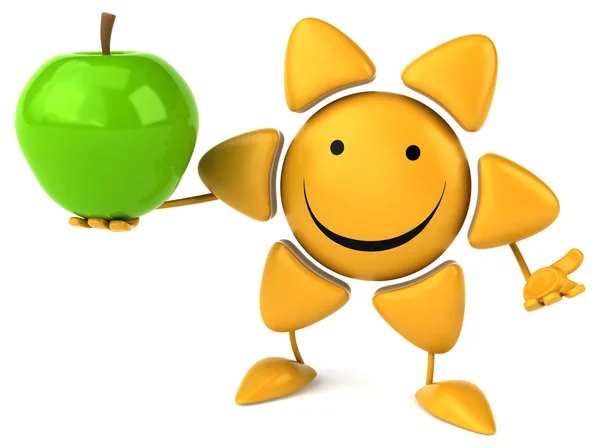 Spaß Cartoon Sonne mit Apfel — Stockfoto