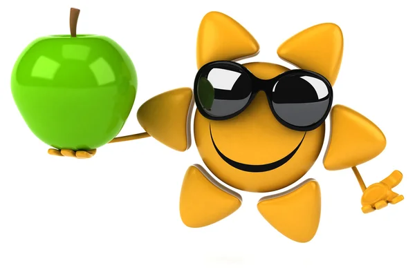 Fun cartoon sun with apple — Stock Photo, Image