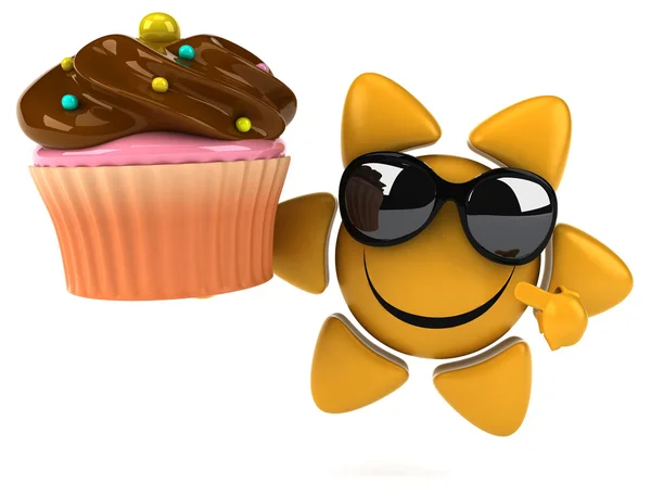 Fun cartoon sun with cupcake — Stock Photo, Image