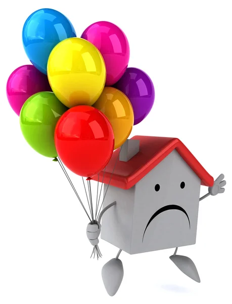 Cartoon huis met ballonnen — Stockfoto