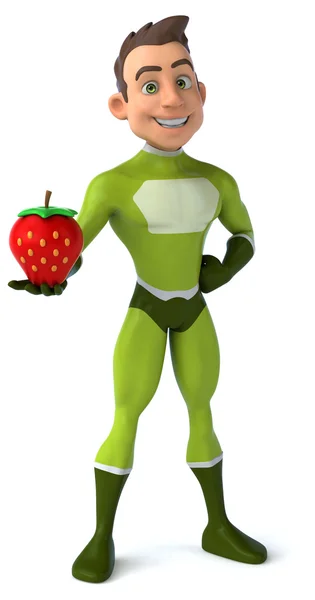 イチゴと楽しいスーパー ヒーロー — ストック写真