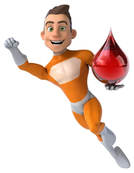 Fun cartoon superhero with blood drop — Stock Photo, Image