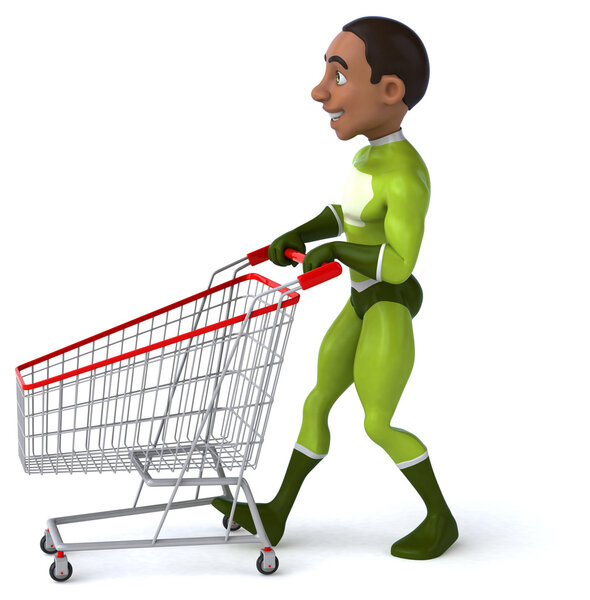 Superhero with shopping cart