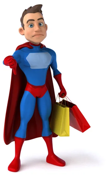 Fun superhero with shopping bags — Stock Photo, Image