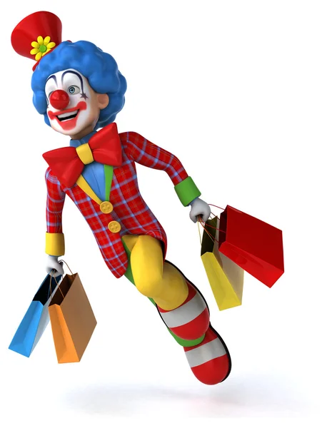 Payaso divertido con bolsas de compras — Foto de Stock