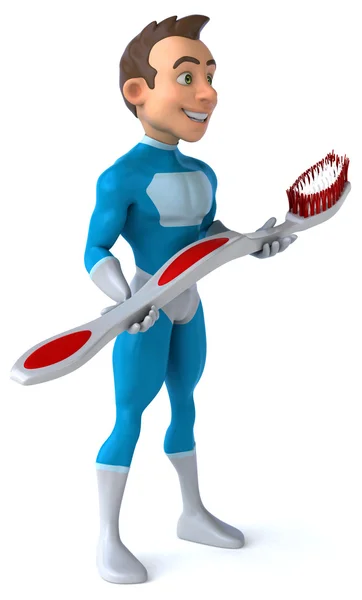 Fun superhero with toothbrush — Stock Photo, Image