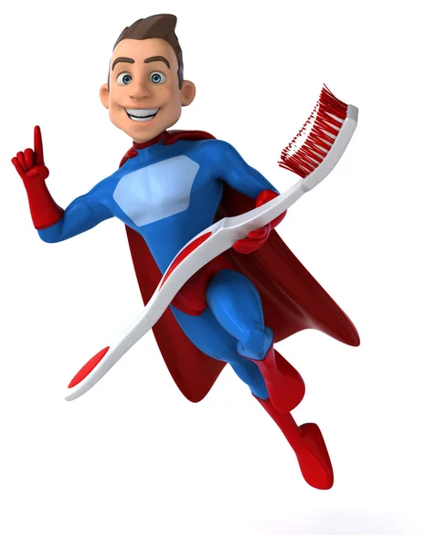 Super-herói divertido com escova de dentes — Fotografia de Stock