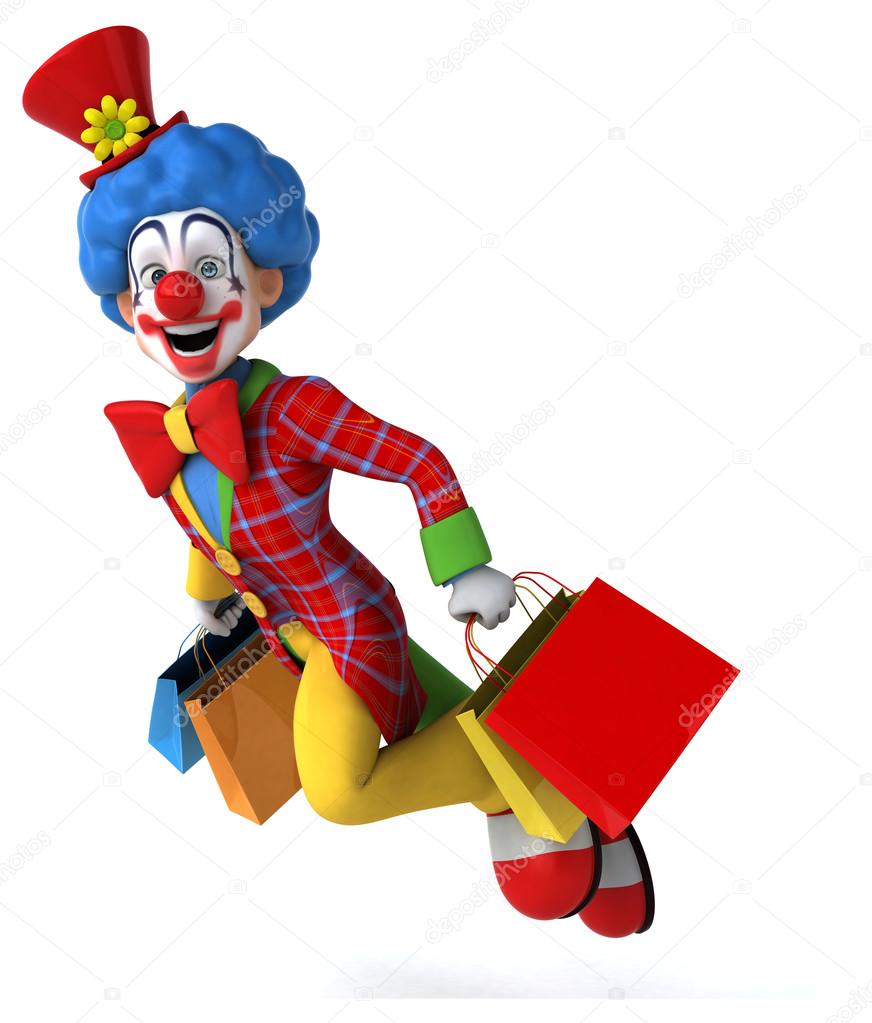 Fun clown with shopping bags