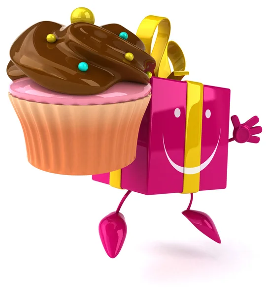 Spaß Cartoon Geschenk mit Cupcake — Stockfoto