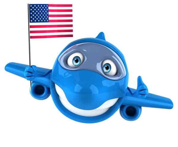 Fun cartoon plane with flag — Stock Photo, Image