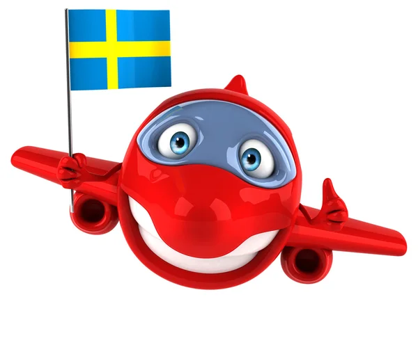 Divertido avión de dibujos animados con bandera —  Fotos de Stock