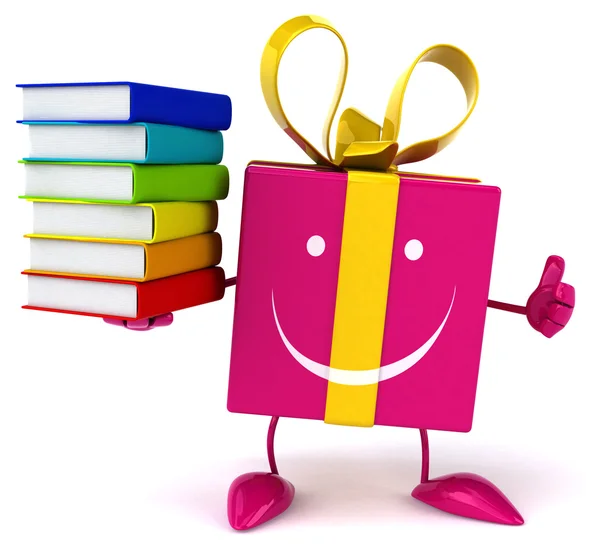 Fun cartoon gift with books — Stock Photo, Image