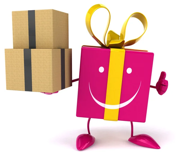 Fun cartoon gift with boxes — Stock Photo, Image