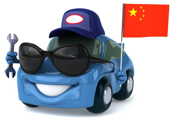 Leuke cartoon auto met vlag — Stockfoto