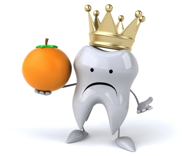 Fun cartoon tooth with crown — Stock Photo, Image
