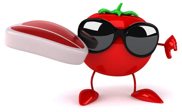 Cartoon-Tomate mit Steak — Stockfoto