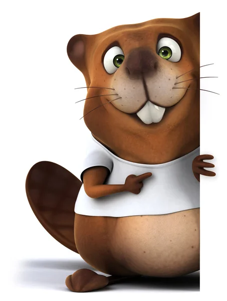 Leuke cartoon Beaver met een wit t shirt — Stockfoto