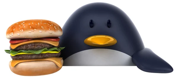 Pingüino divertido con hamburguesa — Foto de Stock